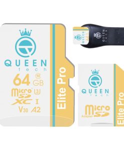 کارت حافظه Micro SDXC کوئین تک مدل Elite pro A2-V30-566X PLUS کلاس 10 استاندارد UHS-l U3 سرعت 85mbps ظرفیت 64 گیگابایت به همراه آداپتور SD و کارت خوان USB