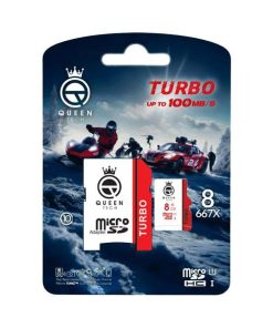کارت حافظه MicroSDHC کوئین تک مدل TURBO-667X کلاس 10 استاندارد U1 سرعت 100MB/S ظرفیت 8 گیگابایت به همراه آداپتور SD